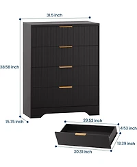 gaomon Patikuin 4 Drawer Dresser for Bedroom, Modern Chest of Drawers with Waveform Fluted Panel, Tall Wood Storage Nursery, Hallway