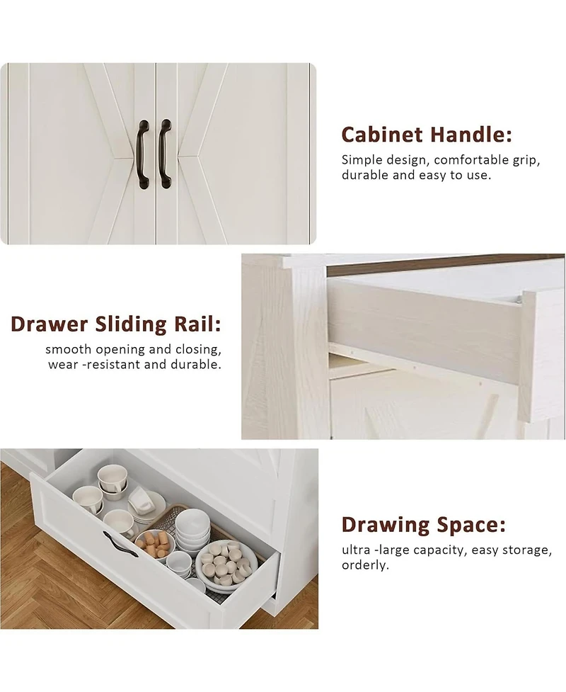 gaomon Farmhouse Kitchen Pantry Cabinet,Wood Kitchen Cabinet with Barn Door,Drawers and Adjustable Shelf,Versatile Storage for Dining Room,Living