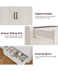 gaomon Farmhouse Kitchen Pantry Cabinet,Wood Kitchen Cabinet with Barn Door,Drawers and Adjustable Shelf,Versatile Storage for Dining Room,Living