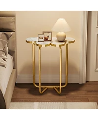 Tribesigns Narrow Side Table, Half-Flower Accent Side Table with Stylish Gold Frame, White and Gold End Tables, 26-Inch Tall Faux Marble Nightstand