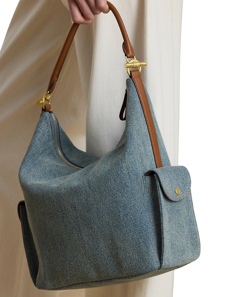 Lauren Ralph Lauren Washed Denim Medium Blaike Shoulder Bag