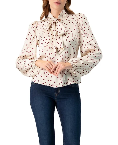 Ivonne Women's Long Sleeve Polka Dot Blouse with Neck Tie