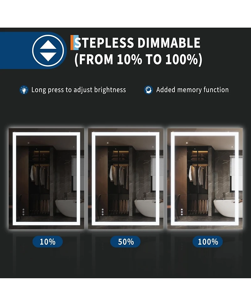 Homfan Led Bathroom Mirror with Front and Backlit Illumination, Dimmable Smart Vanity Mirror with Anti-Fog Feature