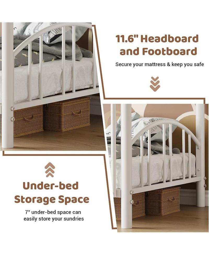 gaomon Metal Bunk Bed Twin Over Twin, Heavy Duty Bunkbeds Frame with Arched Guardrail and Safety Ladder, Sturdy Steel