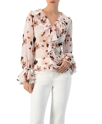 Ivonne Women's Floral V-Neck Blouse with Ruffle Detail