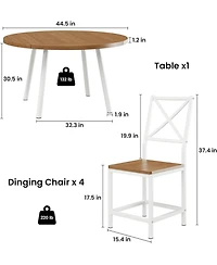 Ironck Dining Table Set for 4, Round Kitchen Table and 4 Stool Chair for Dining Room, 44.5" Drop Leaf Desk