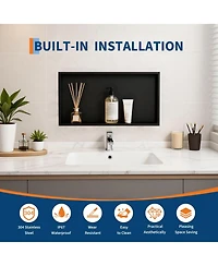 Homfan Modern Matte Black Stainless Steel Shower Niche - 24" x 12" Recessed Wall Shelf