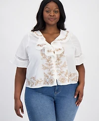 And Now This Trendy Plus Ruffled Embroidered Blouse, Macy's Exclusive