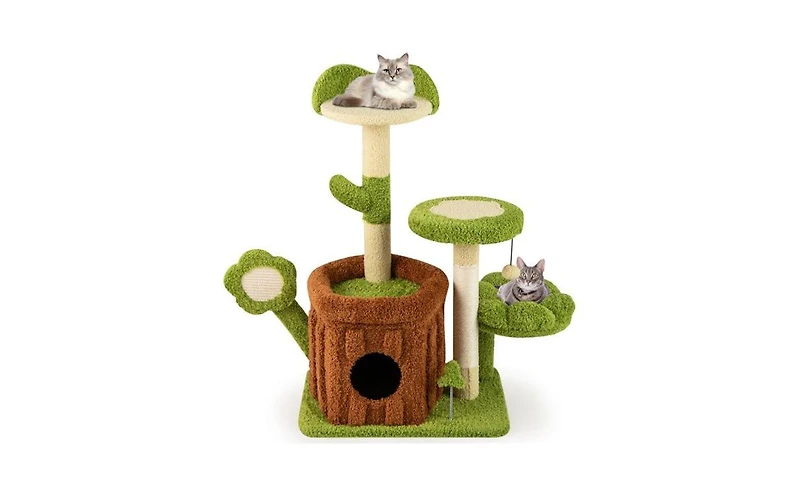 Aostirmotor Machine-Washable & Space-Saving Cat Tree, 36-Inch Jungle Theme with Removable Peach Skin Cover, Sisal Scratching Post & Toys