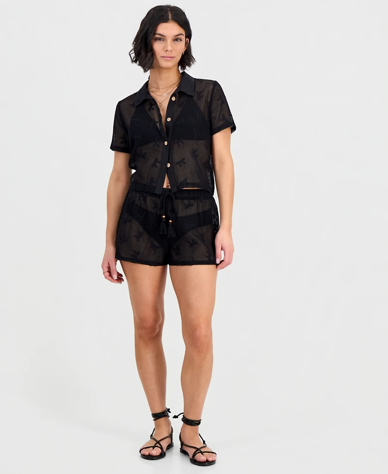 Miken Women's Crochet Camp Button-Up Swim Shirt