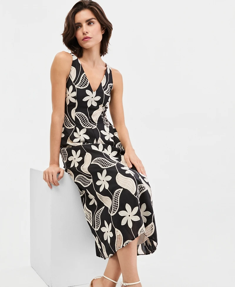 Maggy London Women's Cotton V-Neck Sleeveless Midi Dress