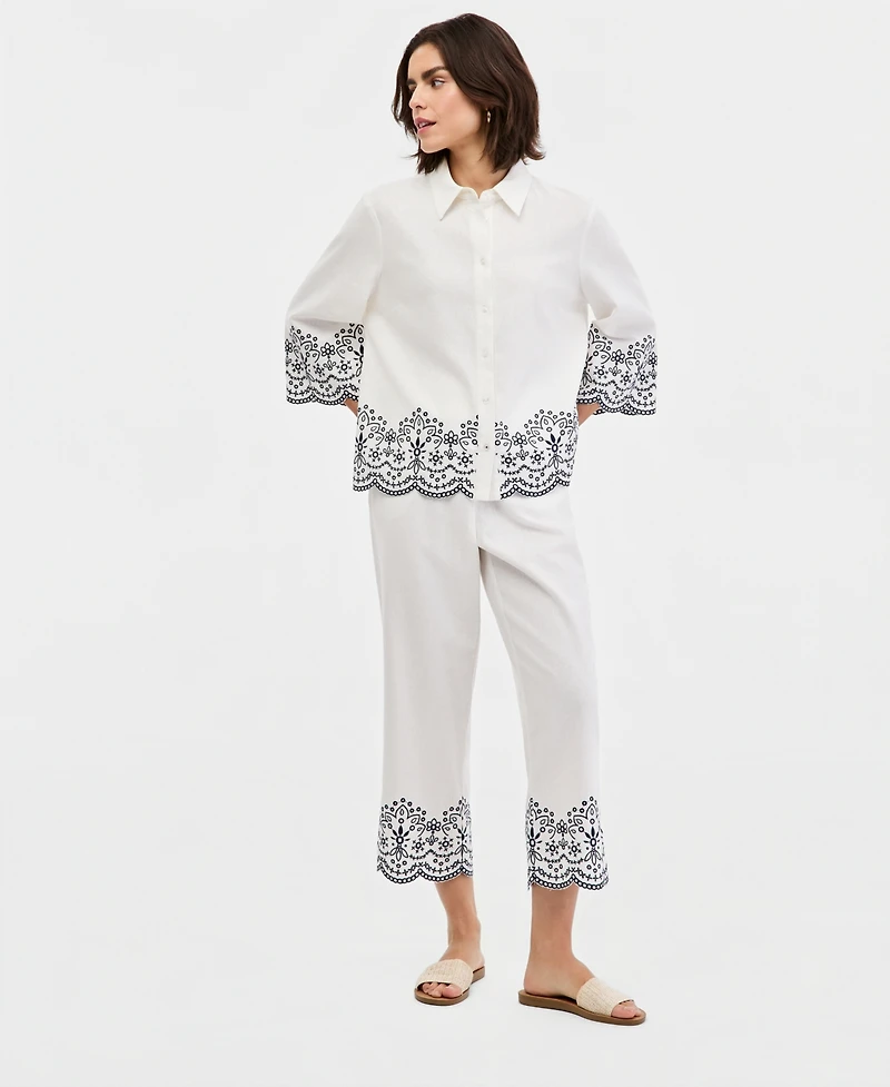 Jones New York Women's Embroidered Button-Front Shirt