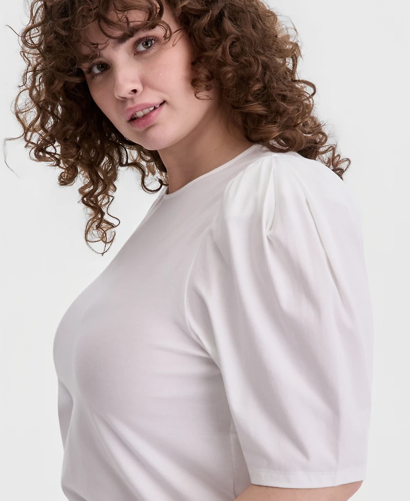 On 34th Trendy Plus Printed Ruched Puff-Sleeve Crewneck Top, Macy's Exclusive