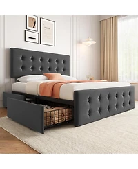 gaomon Full Bed Frame with 4 Storage Drawers and Headboard, Button Tufted Design, No