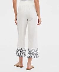 Jones New York Women's Embroidered Cropped Linen-Blend Pull-On Pants