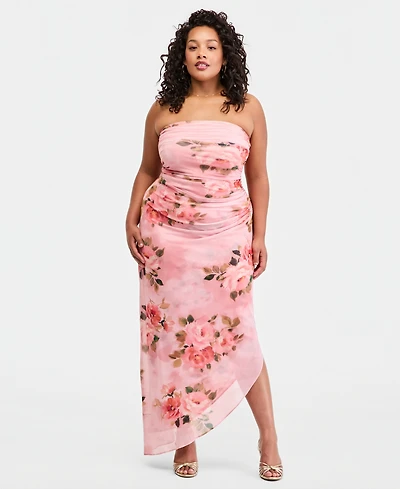 Emerald Sundae Trendy Plus Floral Print Strapless Maxi Dress