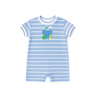 Florence Eiseman Baby Boy Stripe Knit Shortall With Elephant & Friends