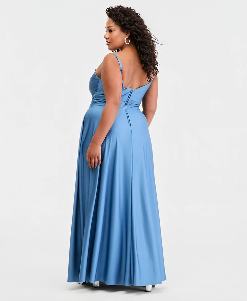 B Darlin Trendy Plus Notched V-Neck Sleeveless Maxi Dress