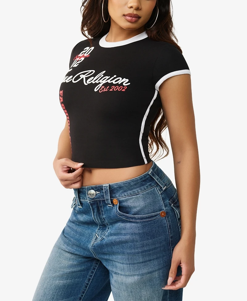 True Religion Women's Contrast Sporty Cap Sleeve T-Shirt