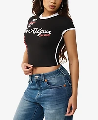 True Religion Women's Contrast Sporty Cap Sleeve T-Shirt
