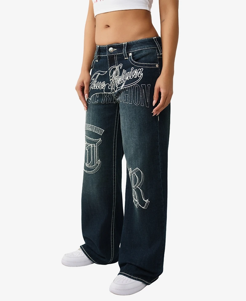 True Religion Women's Embroidered Bobbi Baggy Big T Jeans