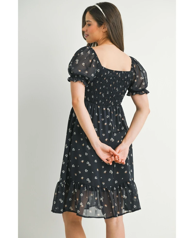 Hello Miz Maternity Floral Smocked Empire Waist Knee-Length Dress