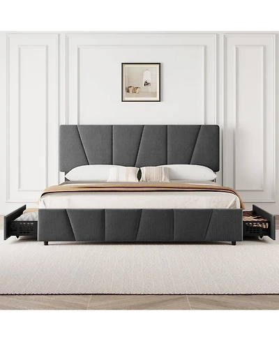 Gaomon King Size Bed Frame with Adjustable Headboard and 4 Storage Drawers