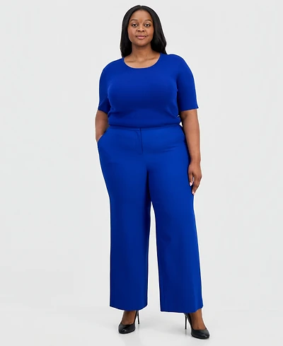 Tahari Asl Plus Mid Rise Wide-Leg Pants