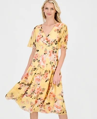 Connected Women's Floral Chiffon Butterfly-Sleeve Dress