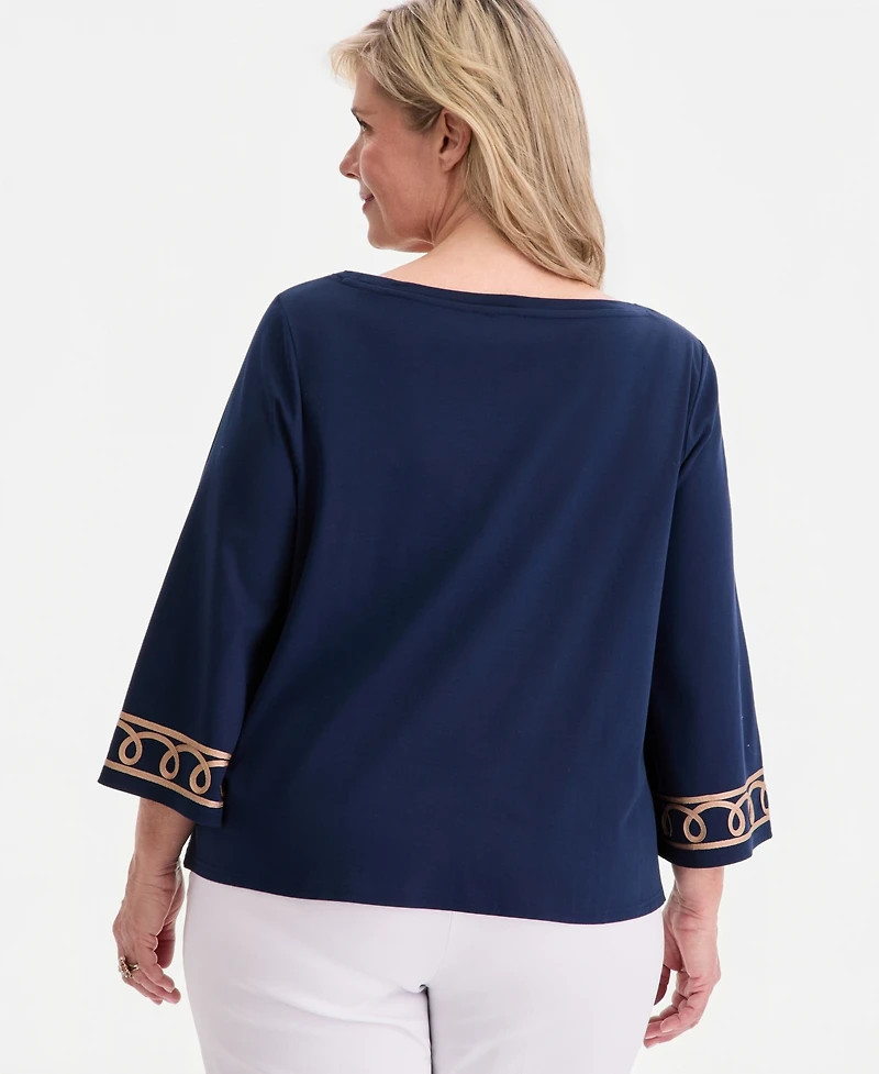 Jm Collection Plus Boat Neck Lace Detail Top, Macy's Exclusive