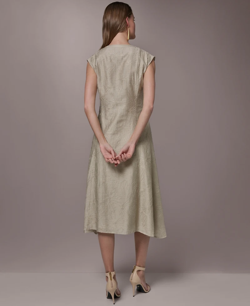 Donna Karan New York Women's Embroidered Belted Dress