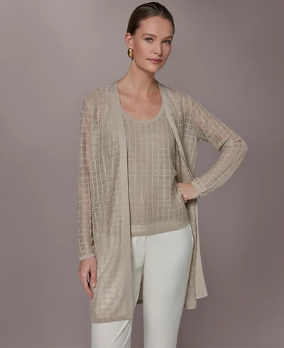 Donna Karan New York Women's Grid Pattern Long-Sleeve Cardigan