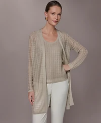 Donna Karan New York Women's Grid Pattern Long-Sleeve Cardigan