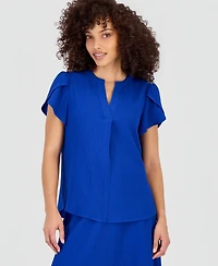 Anne Klein Essentials Petite Textured Tulip-Sleeve Top