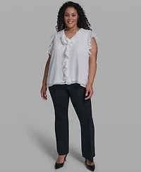 Karl Lagerfeld Paris Plus Rosette V-Neck Ruffle Blouse Top