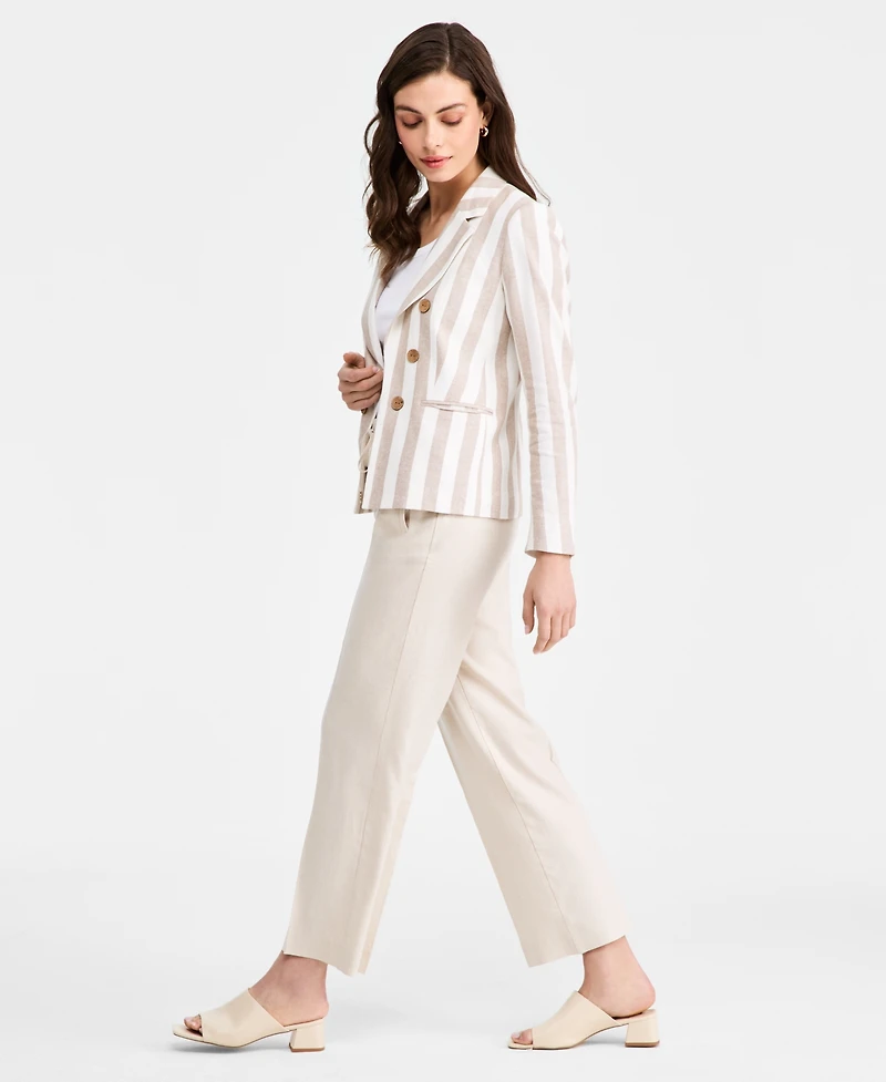 Jones New York Women's Faux Double Breasted Stripe Linen Jacket