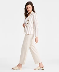 Jones New York Women's Faux Double Breasted Stripe Linen Jacket