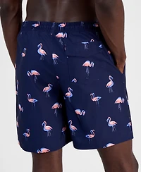 Club Room Men's Quick-Dry Performance Flamingo-Print 7" Swim Trunks, Created for Macy's