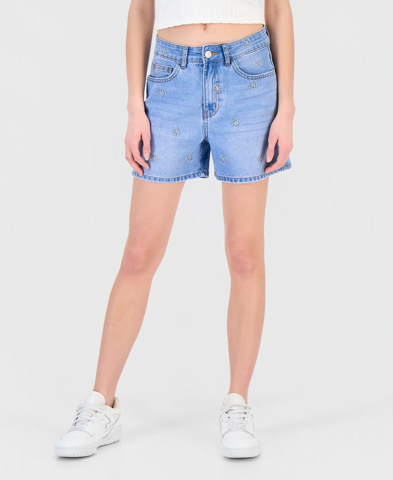 Gogo Jeans Juniors' Embroidered Bows Denim Shorts