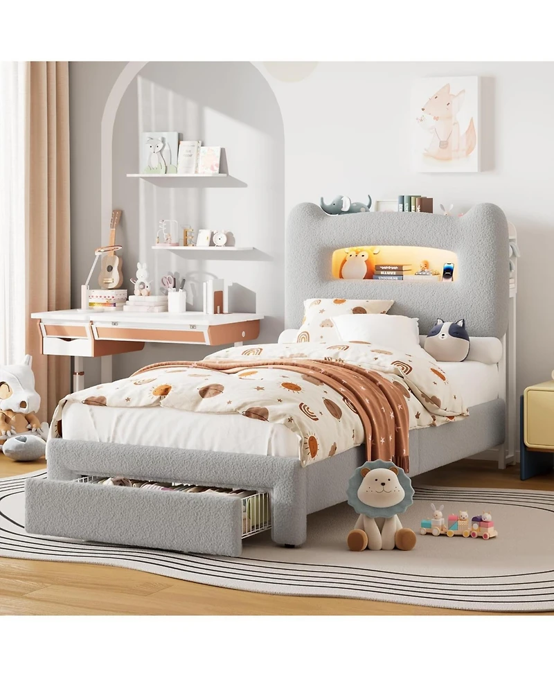 gaomon Bed Frame with 2-Tier Storage Headboard, Upholstered Platform Charging Station and Drawer, Metal Support, No Box Spring Needed,