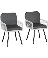 gaomon Patio Dining Chairs Set of 2 with Black Metal Frame & White Hand-Woven Rattan, Porch Armchairs with Cushion for Indoor, Garden, Balcony, Deck