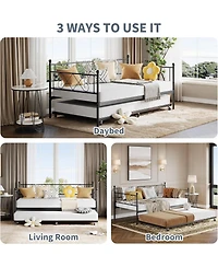 gaomon Daybed with Trundle, Twin Metal Bed Frame Heart-Shaped Headboard, Sturdy Steel Slat Support