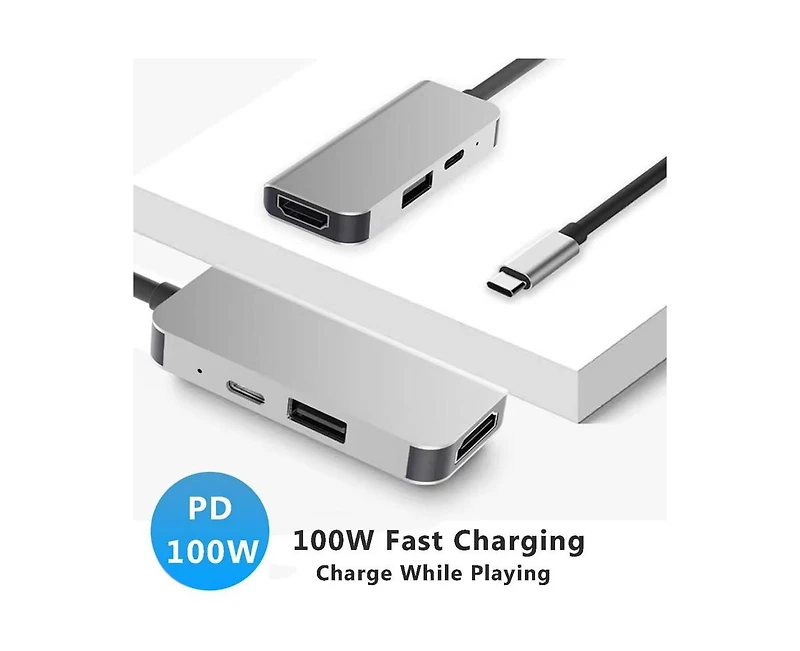 Risokeys 3-in-1 Usb C Hub with 100W Pd Charging, 4K Hdmi & 5Gbps Usb 3.0, for Office/Travel, Compatible with MacBook