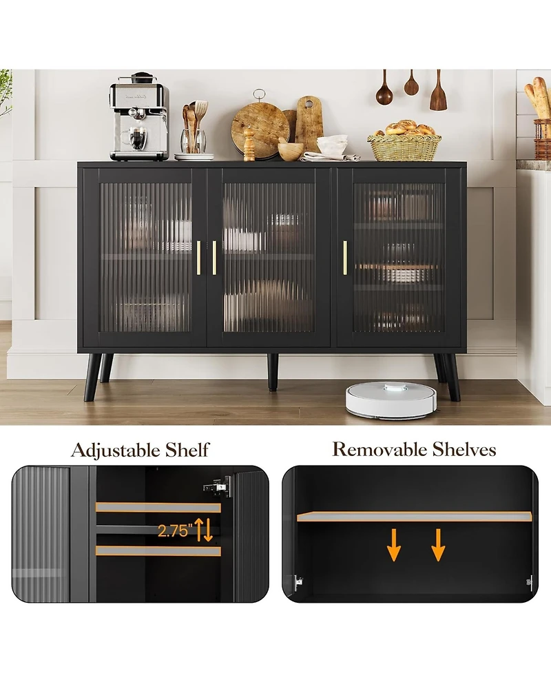 gaomon Sideboard Buffet Cabinet, Large Sideboard Cabinet with 3 Fluted Glass Doors and Removable Shelves