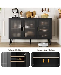 gaomon Sideboard Buffet Cabinet, Large Sideboard Cabinet with 3 Fluted Glass Doors and Removable Shelves