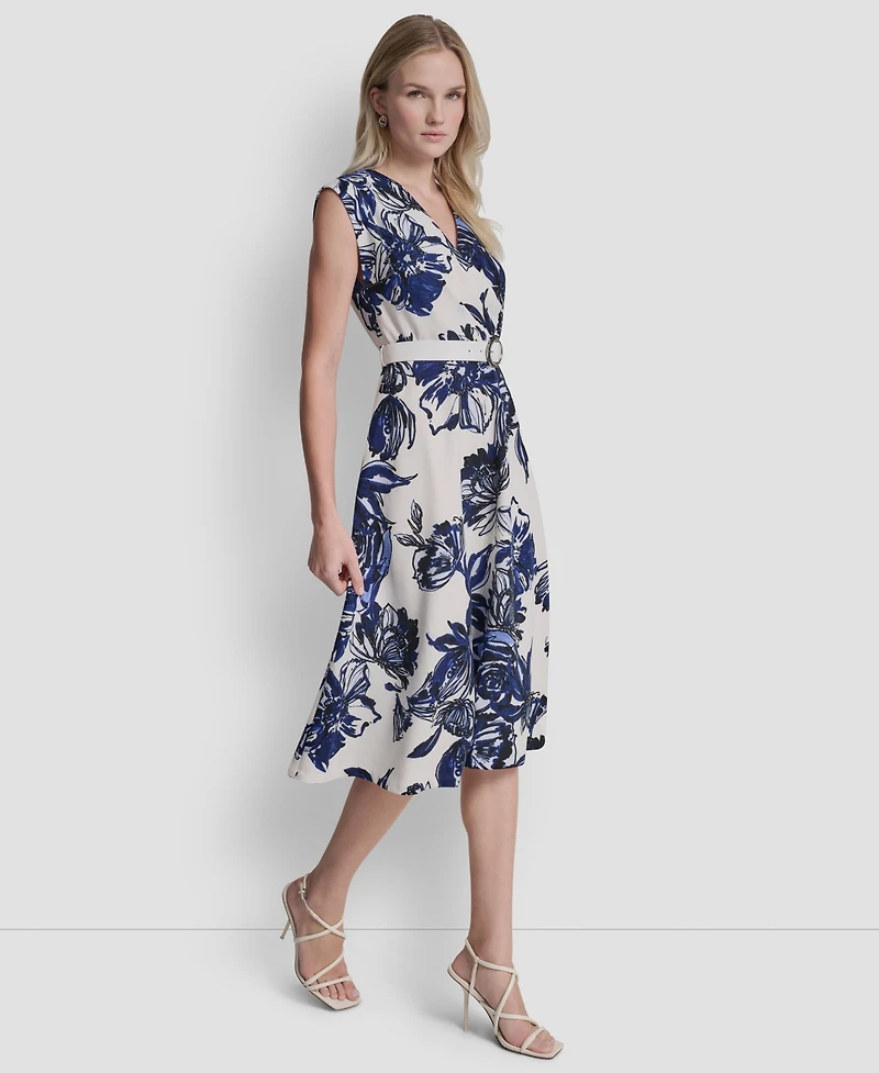 Dkny Women's Cap Sleeve Surplice Neck Belted Midi Dress