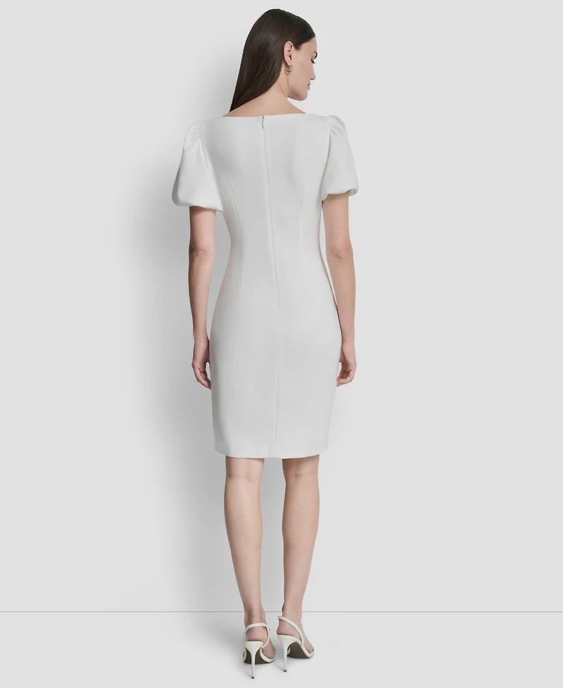 Dkny Women's Bubble Sleeve Scuba Crepe Ruched Sheath Dress
