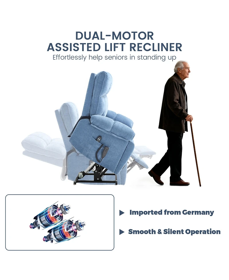Clihome Heat Massage Dual Motor Infinite Position Up to 350 Lbs Large Electric Power Lift Recliners with Hidden Cup Holders