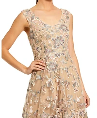 Mac Duggal Women's Floral Embroidered Sleeveless V Neck Gown