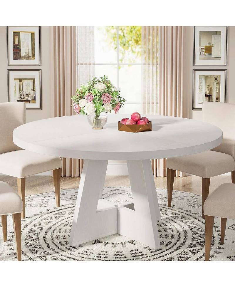 Tribesigns 47 inch Round Dining Table, Wooden Tabletop and Cross Base